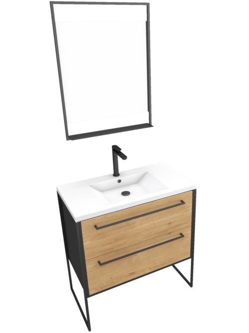 Ensemble meuble à  2 tiroirs, vasque et miroir à led - Kiabi