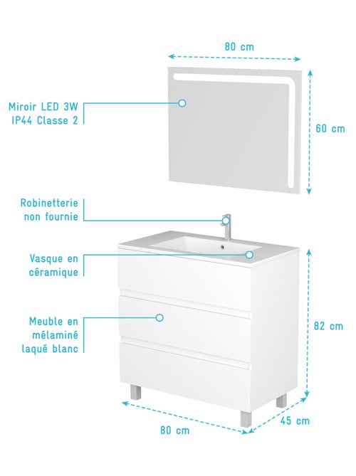 Ensemble meuble vasque et miroir à led - Kiabi