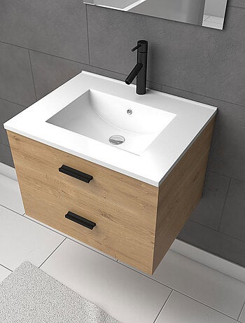 Ensemble meuble vasque + miroir finition bois