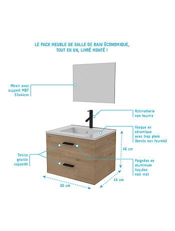 Ensemble meuble vasque + miroir finition bois