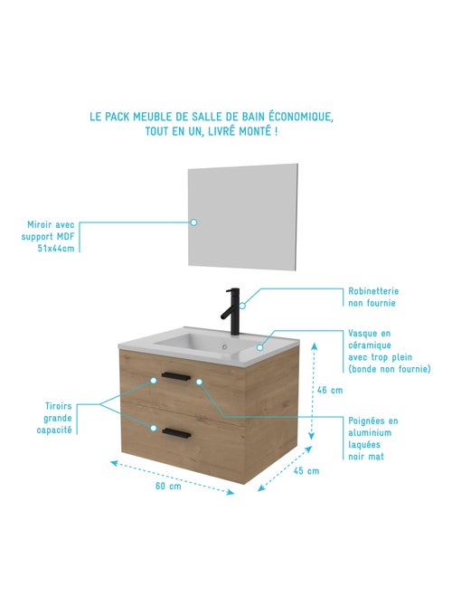 Ensemble meuble vasque + miroir finition bois - Kiabi Ensemble meuble vasque + miroir finition bois - Kiabi