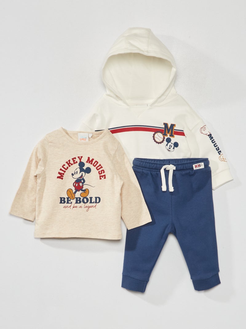 Ensemble 'Mickey' t-shirt + sweat + pantalon - 3 pièces Blanc/bleu - Kiabi