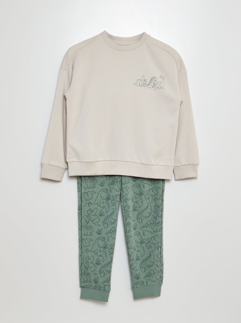 Ensemble molleton imprimé sweat + pantalon - 2 pièces Vert/gris - Kiabi