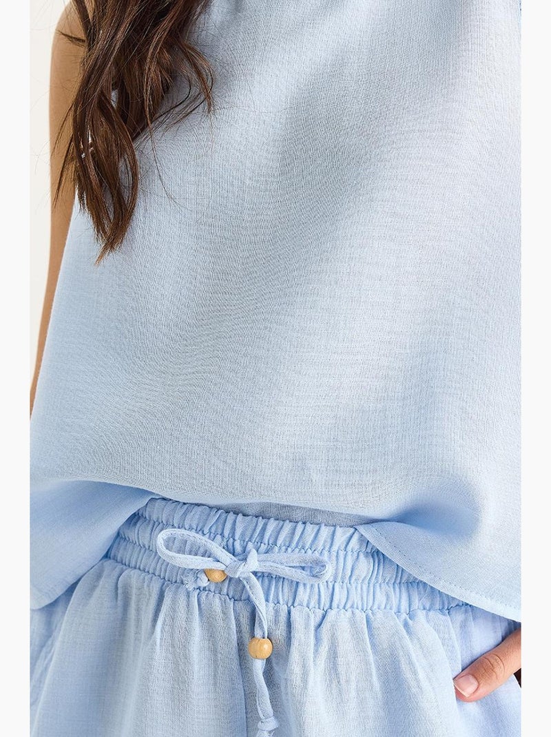 Ensemble mousseline, chemisier à bretelles et short à poches lucci Bleu ciel - Kiabi