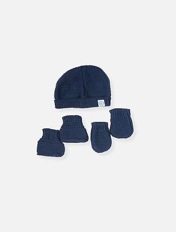 Ensemble naissance bonnet, moufles et chaussons