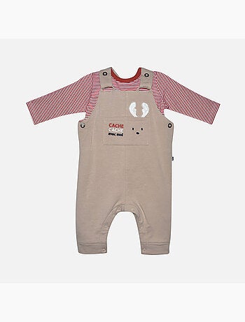 ENSEMBLE NAISSANCE T-SHIRT + SALOPETTE MOLLETON FLECHETTE