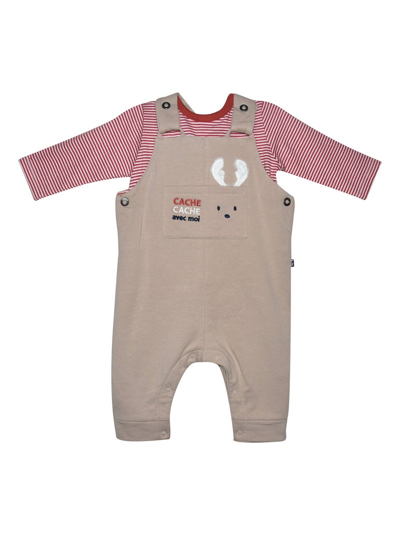 ENSEMBLE NAISSANCE T-SHIRT + SALOPETTE MOLLETON FLECHETTE Beige - Kiabi