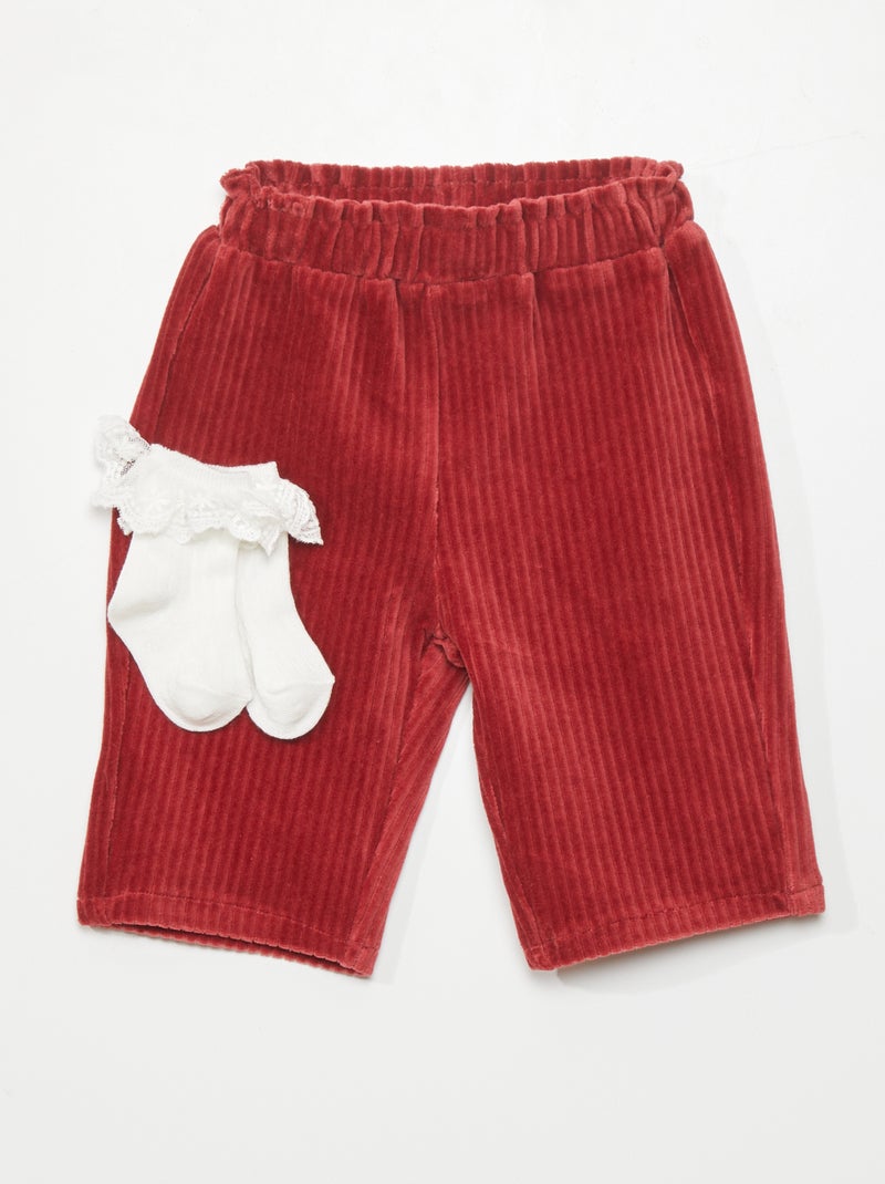 Ensemble pantalon en velours + chaussettes - 2 pièces Rouge - Kiabi