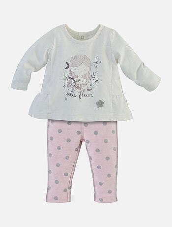 ENSEMBLE PANTALON FILLE ECRU/ROSE