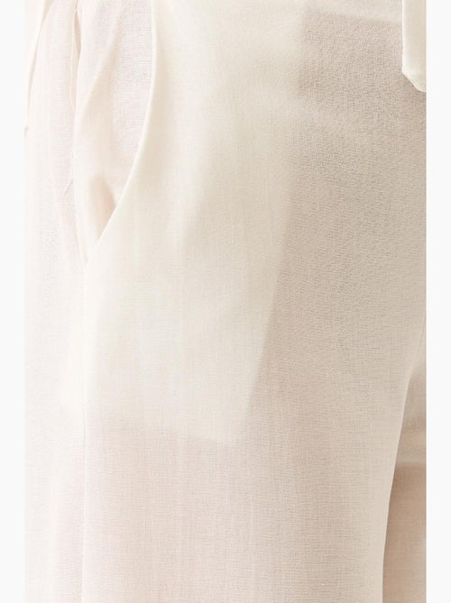 Ensemble pantalon kimono palazzo en lin à col en v et manches chauve-souris bianco lucci - Kiabi