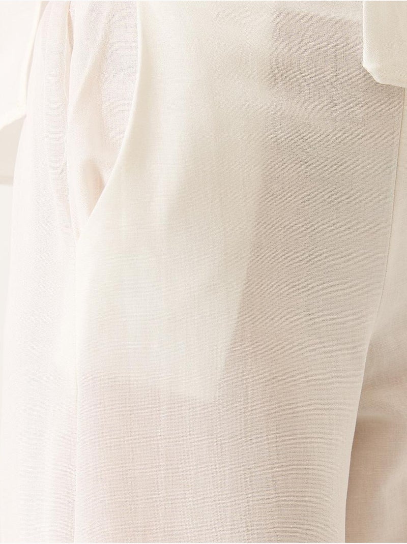 Ensemble pantalon kimono palazzo en lin à col en v et manches chauve-souris bianco lucci Blanc - Kiabi