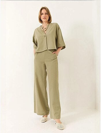 Ensemble pantalon kimono palazzo en lin à col en v et manches chauve-souris bianco lucci