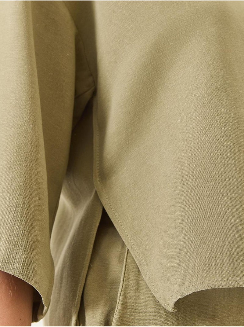 Ensemble pantalon kimono palazzo en lin à col en v et manches chauve-souris bianco lucci Vert pastel - Kiabi