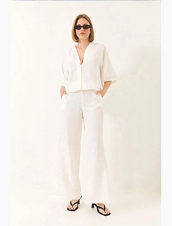 Ensemble pantalon kimono palazzo en lin à col en v et manches chauve-souris lucci