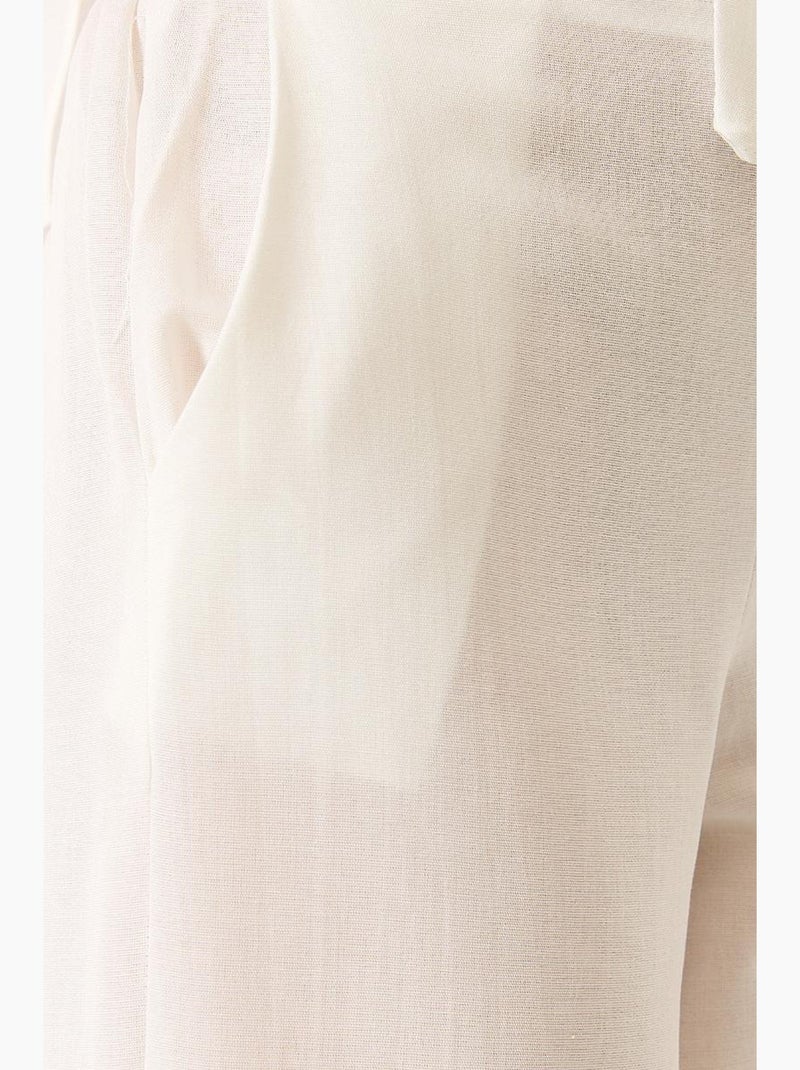 Ensemble pantalon kimono palazzo en lin à col en v et manches chauve-souris lucci Blanc - Kiabi