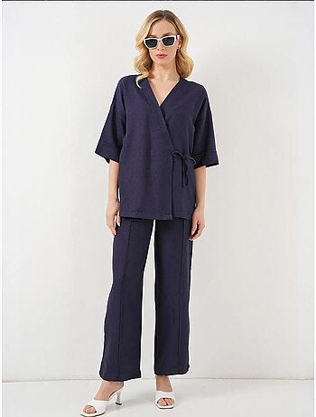 Ensemble pantalon kimono surdimensionné à col en v et fermeture à nouer bdart