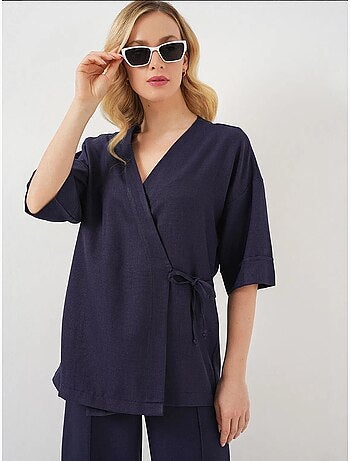 Ensemble pantalon kimono surdimensionné à col en v et fermeture à nouer bdart