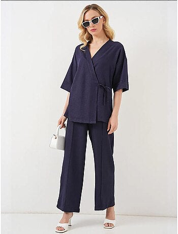 Ensemble pantalon kimono surdimensionné à col en v et fermeture à nouer bdart