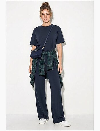Ensemble pantalon large taille mi-haute et t-shirt à col rond lucci