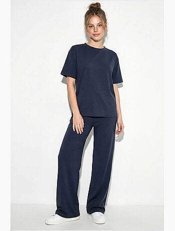 Ensemble pantalon large taille mi-haute et t-shirt à col rond lucci