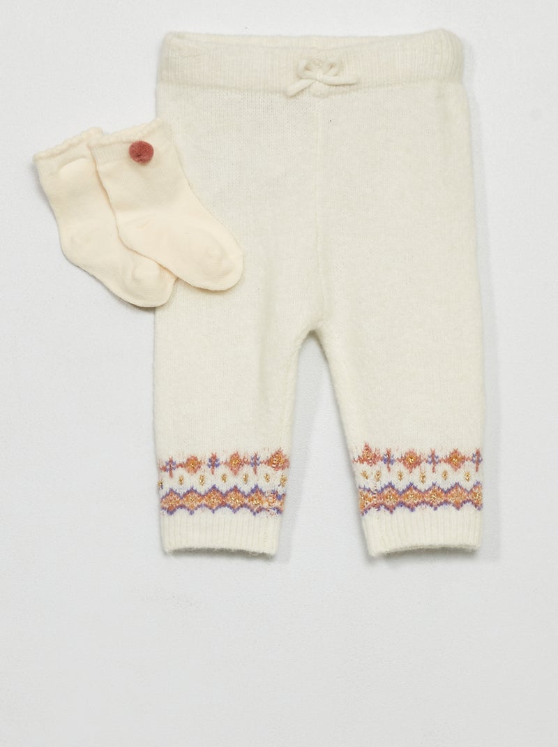Ensemble pantalon legging en tricot + chaussettes Blanc - Kiabi