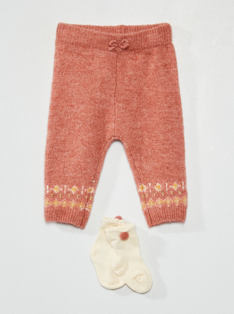 Ensemble pantalon legging en tricot + chaussettes Rose - Kiabi