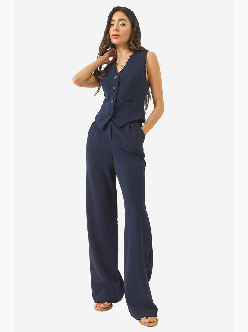 Ensemble pantalon palazzo taille haute confortable avec gilet tricoté lucci Bleu marine - Kiabi