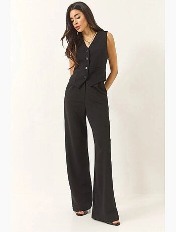 Ensemble pantalon palazzo taille haute confortable avec gilet tricoté lucci