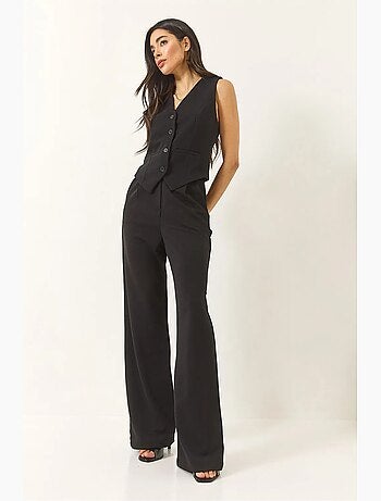 Ensemble pantalon palazzo taille haute confortable avec gilet tricoté lucci