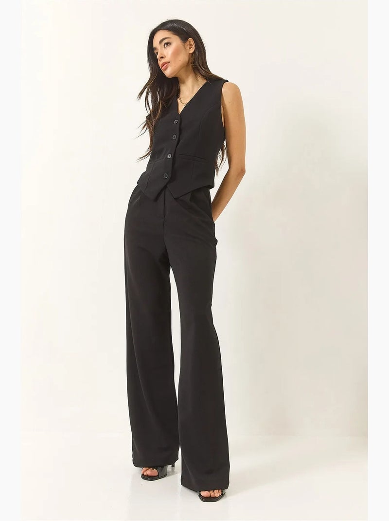 Ensemble pantalon palazzo taille haute confortable avec gilet tricoté lucci Noir - Kiabi