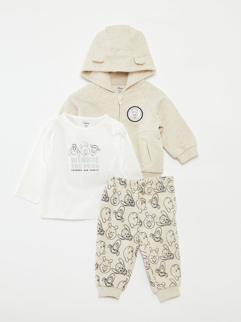 Ensemble pantalon + t-shirt + sweat à capuche 'Winnie' - 3 pièces Beige - Kiabi
