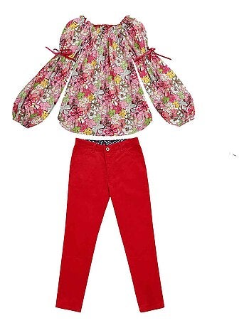 Ensemble Pantalon Velours & Blouse Fleurie - La Faute à Voltaire