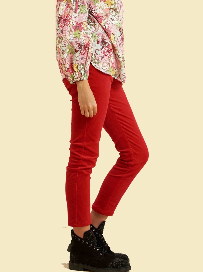 Ensemble   Pantalon Velours  & Blouse Fleurie - La Faute à Voltaire Rouge - Kiabi