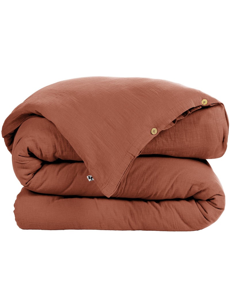 Ensemble parure 1 place + 1 taie - Flanelle chaude et douce - Candice Terracotta - Kiabi