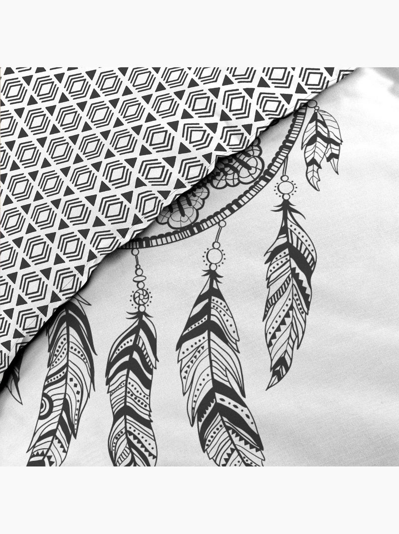Ensemble parure de couette + drap housse - Coton - Indian dream gris anthracite - Kiabi