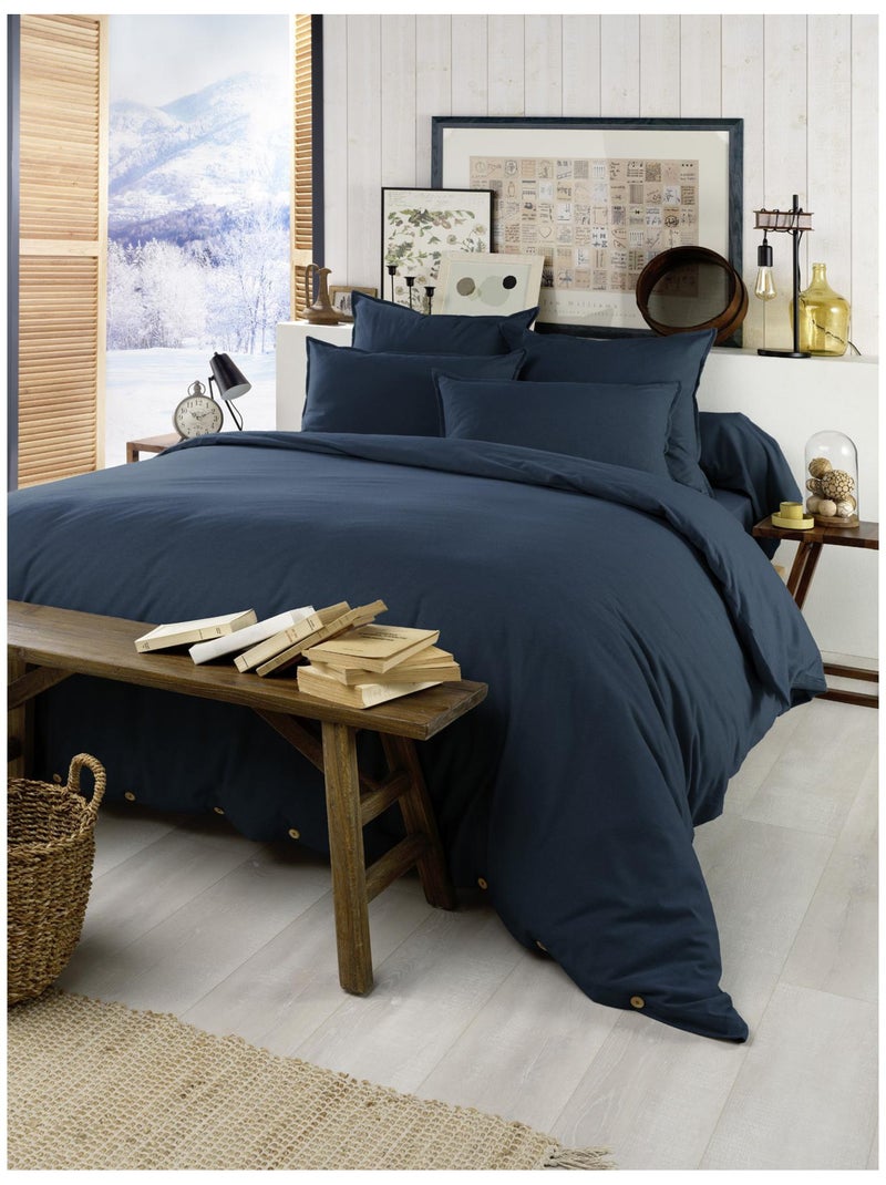 Ensemble Parure + Drap housse - Flanelle douce et chaude - Candice Bleu foncé - Kiabi