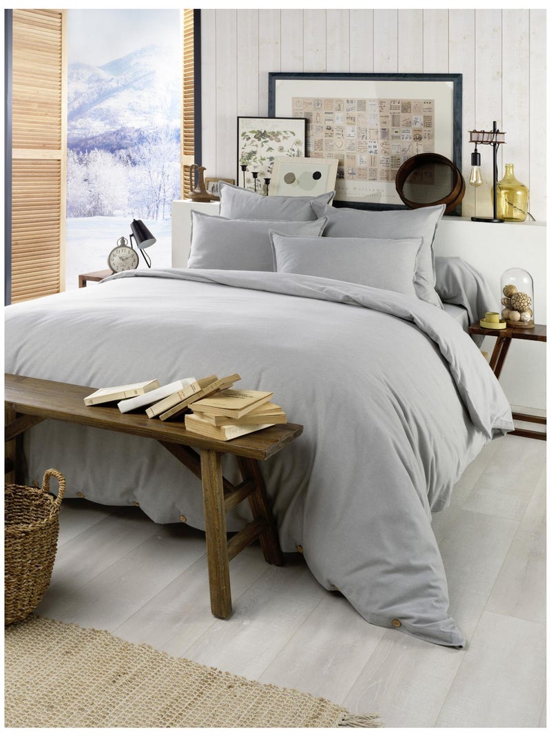 Ensemble Parure + Drap housse - Flanelle douce et chaude - Candice Gris - Kiabi