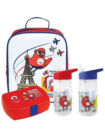 Ensemble Pique-nique Jeux Olympiques Sac à dos + Gourde avec Paille + Boîte à goûter