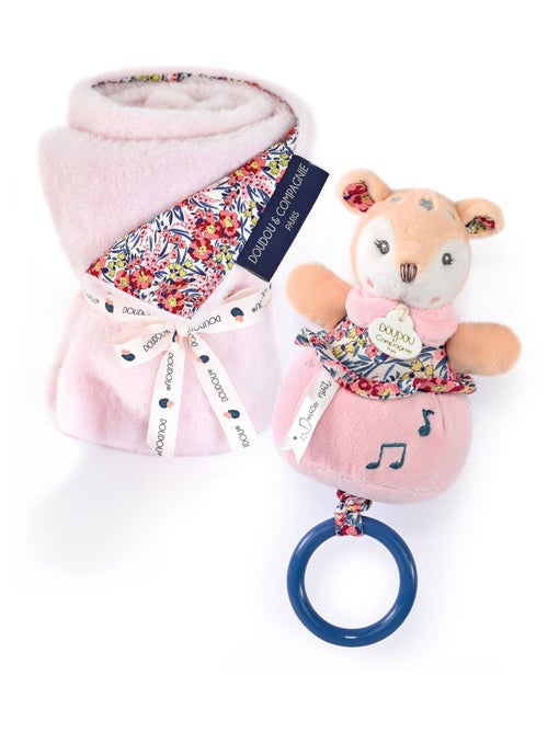 Ensemble plaid + doudou musique polyester collection DUO BOH'AIME rose 2 pièces - Kiabi