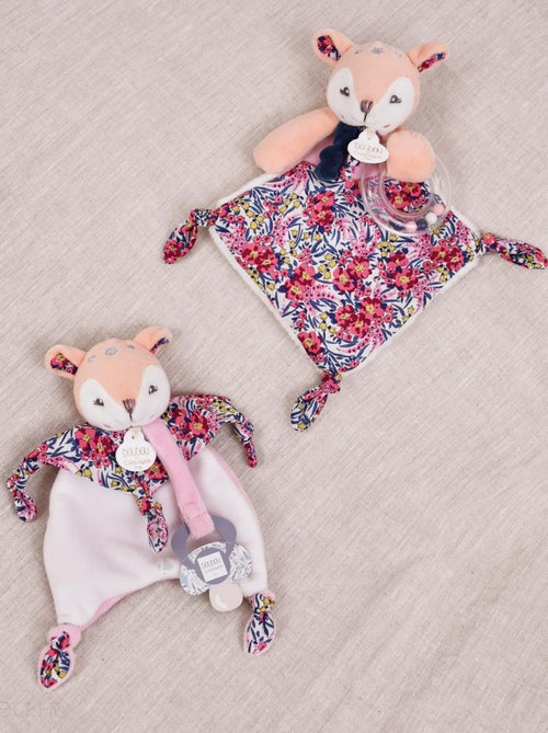 Ensemble plaid + doudou sucette polyester collection DUO BOH'AIME rose 2 pièces - Kiabi