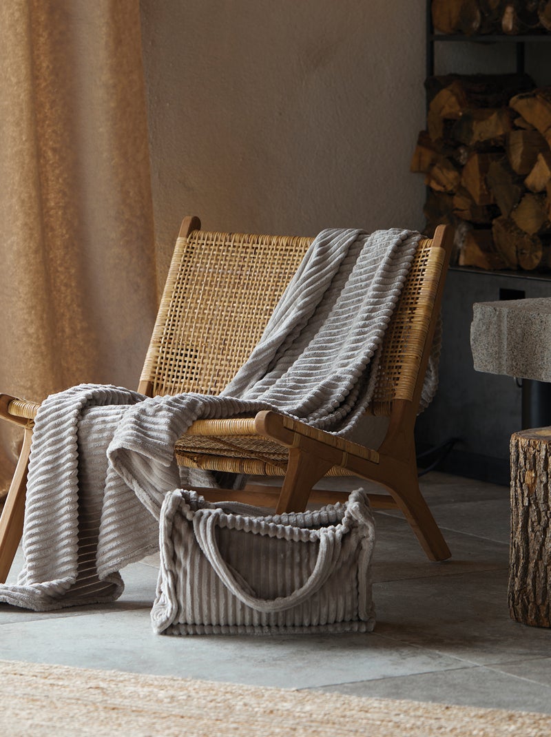 Ensemble plaid et sac doux côtelé Beige - Kiabi