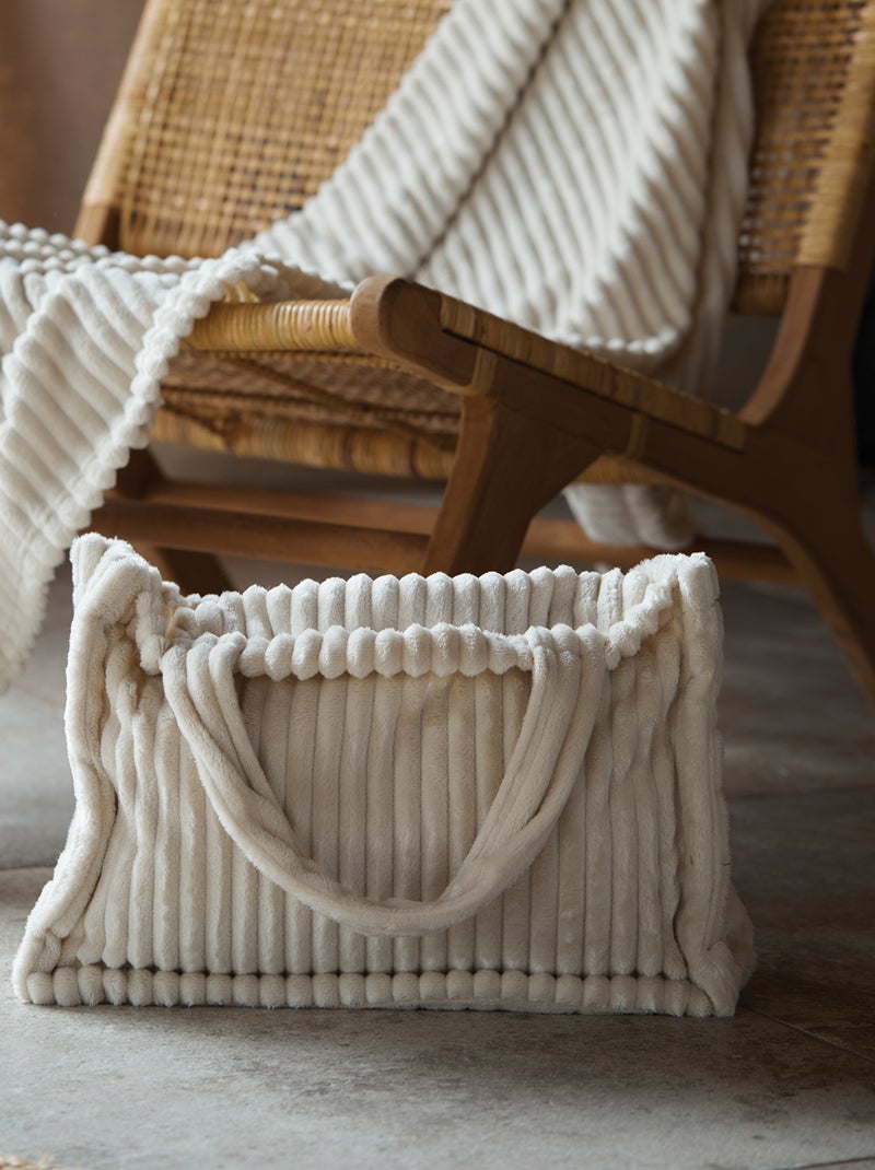 Ensemble plaid et sac doux côtelé Ecru - Kiabi