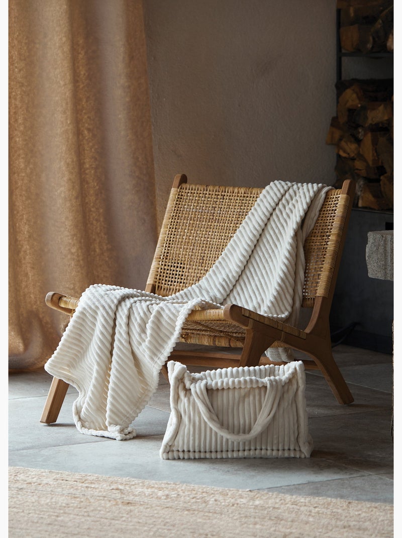 Ensemble plaid et sac doux côtelé Ecru - Kiabi