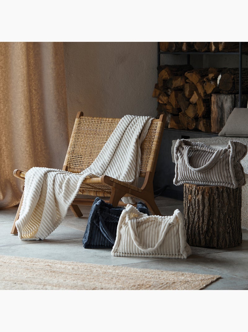 Ensemble plaid et sac doux côtelé Ecru - Kiabi