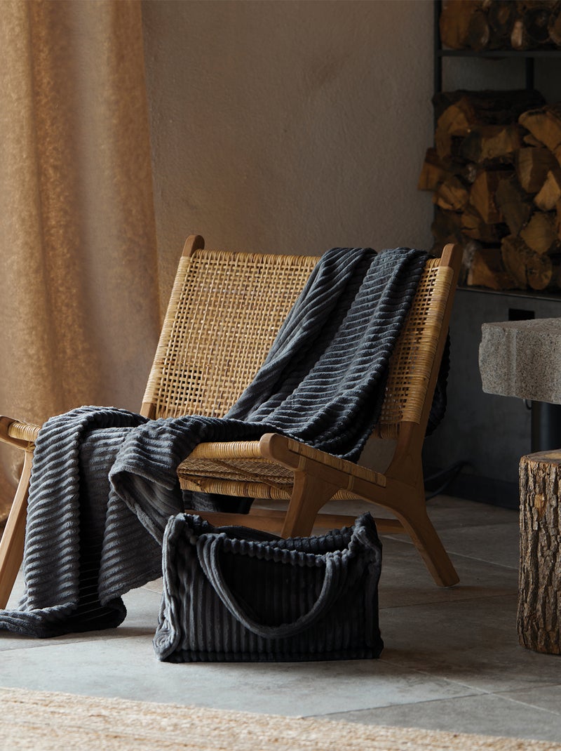 Ensemble plaid et sac doux côtelé gris anthracite - Kiabi