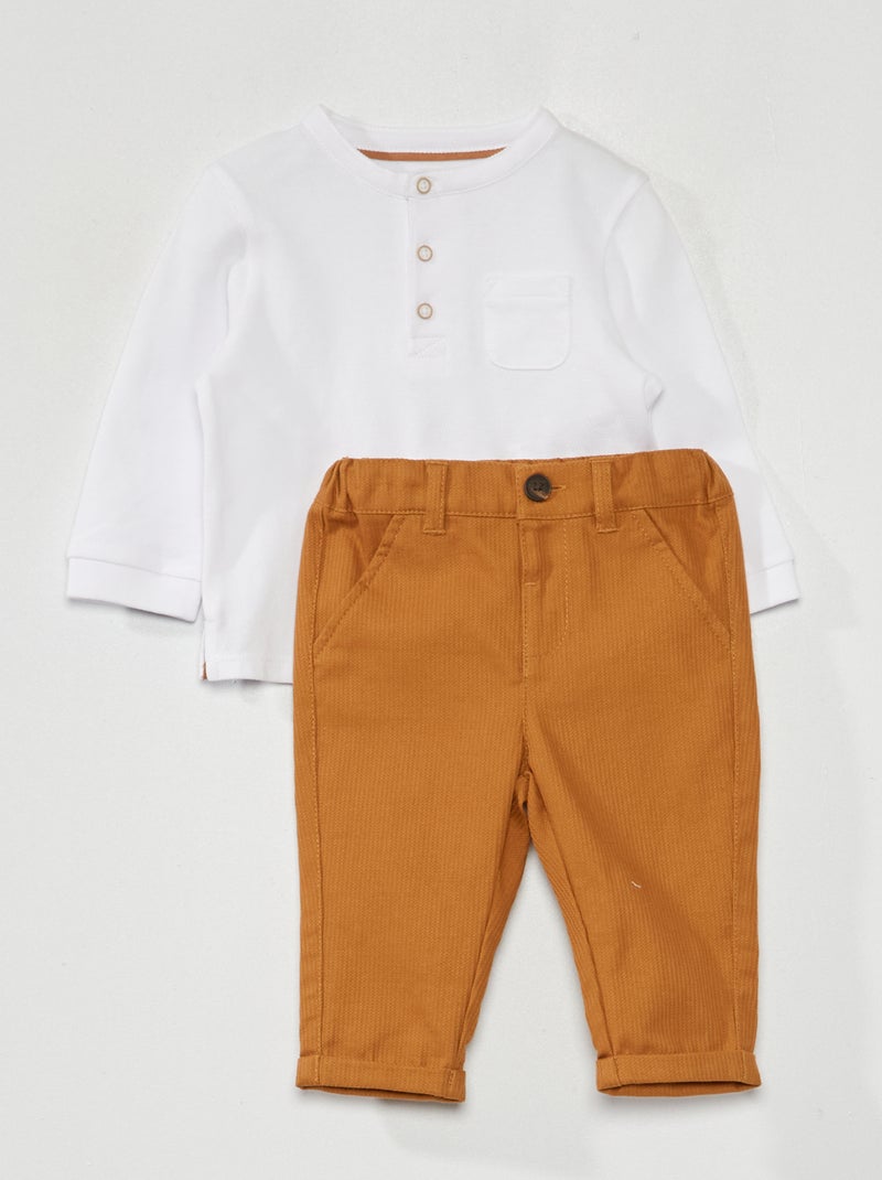Ensemble polo manches longues et Beige - Kiabi
