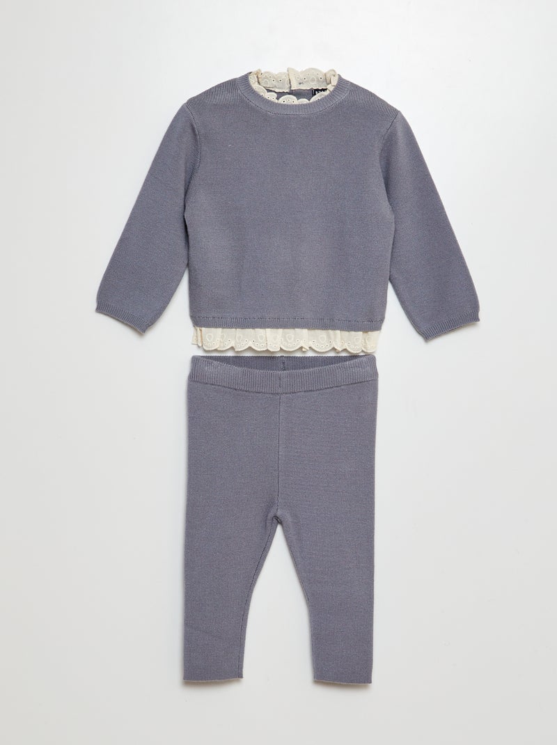 Ensemble pull avec broderies + legging - 2 pièces Bleu - Kiabi