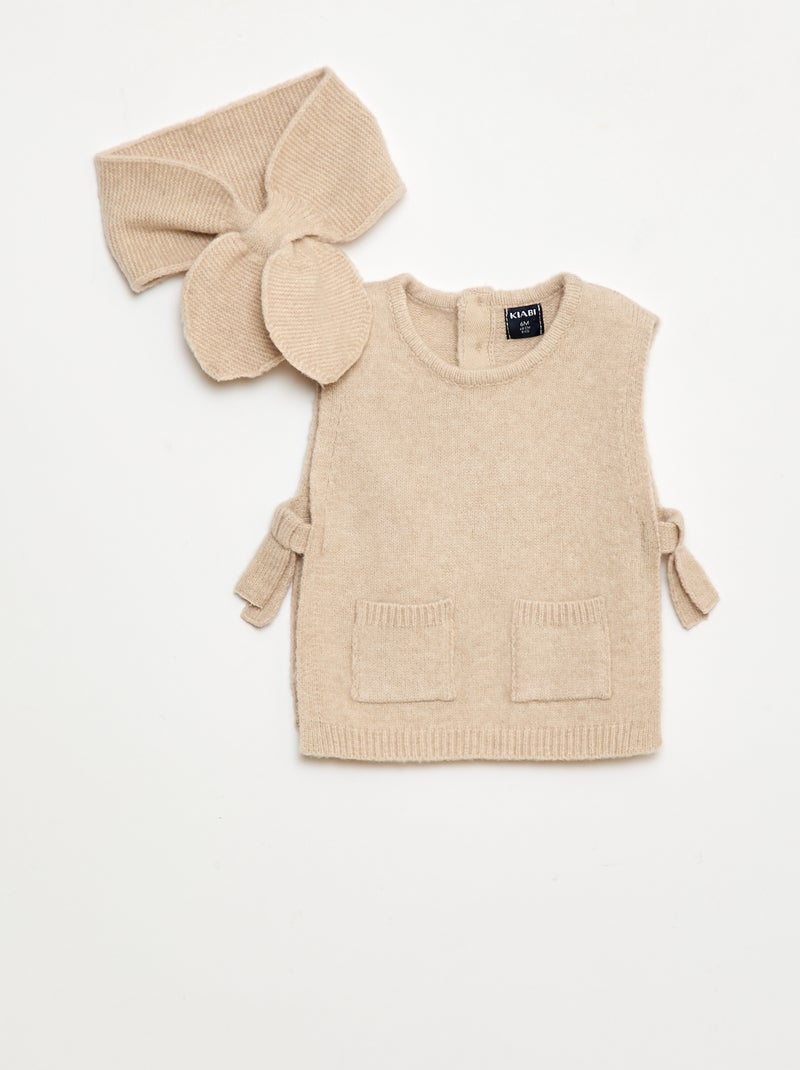Ensemble pull + écharpe fine Beige - Kiabi