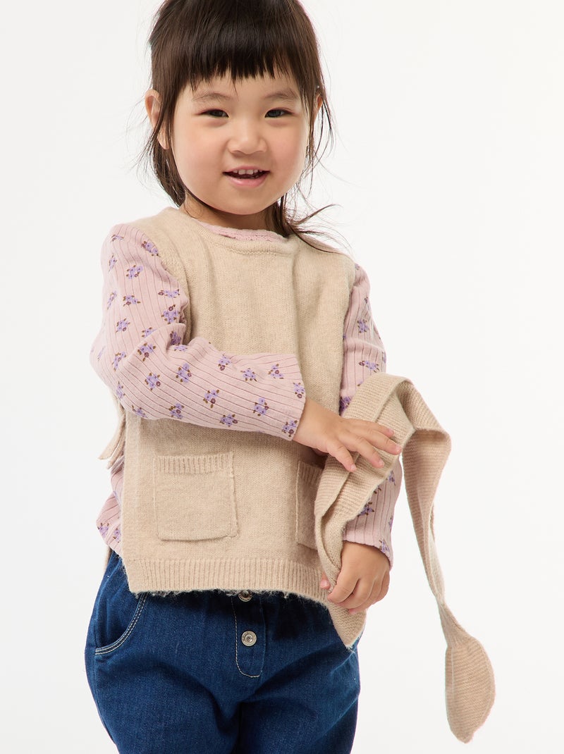 Ensemble pull + écharpe fine Beige - Kiabi