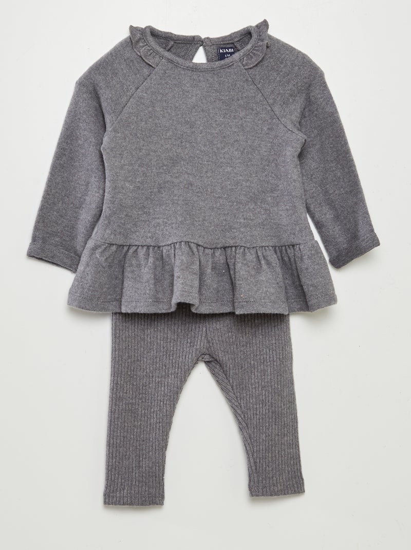 Ensemble pull large volanté + legging - 2 pièces Gris - Kiabi